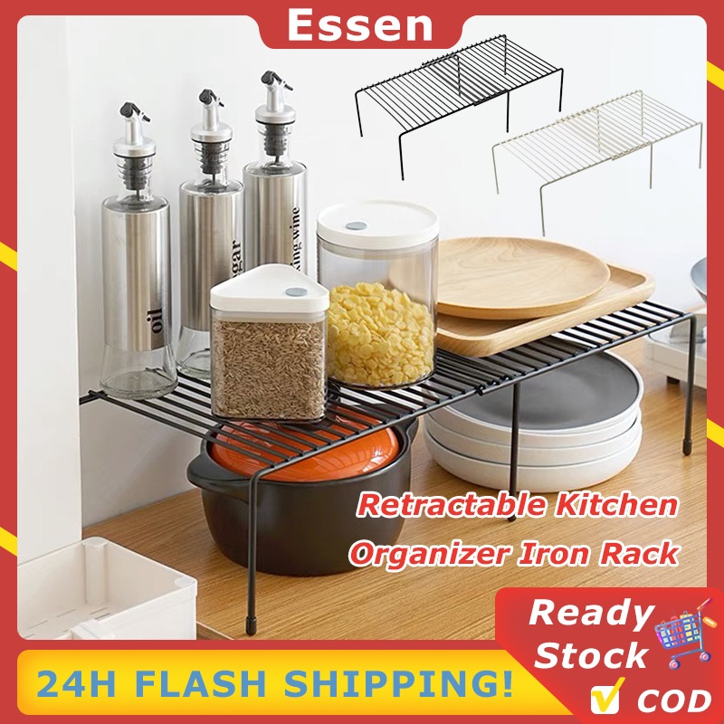 Kitchen 32-57cm Seasoning Rack Interlayer Shelf Kitchen Iron Rack ...