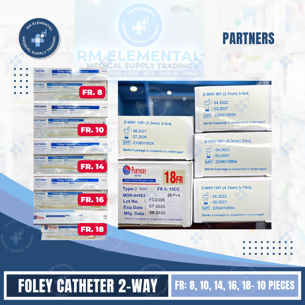 [ BOX ] Foley Catheter PARTNERS (10 pieces) SOLD AS PER BOX FR. 8, 10 ...