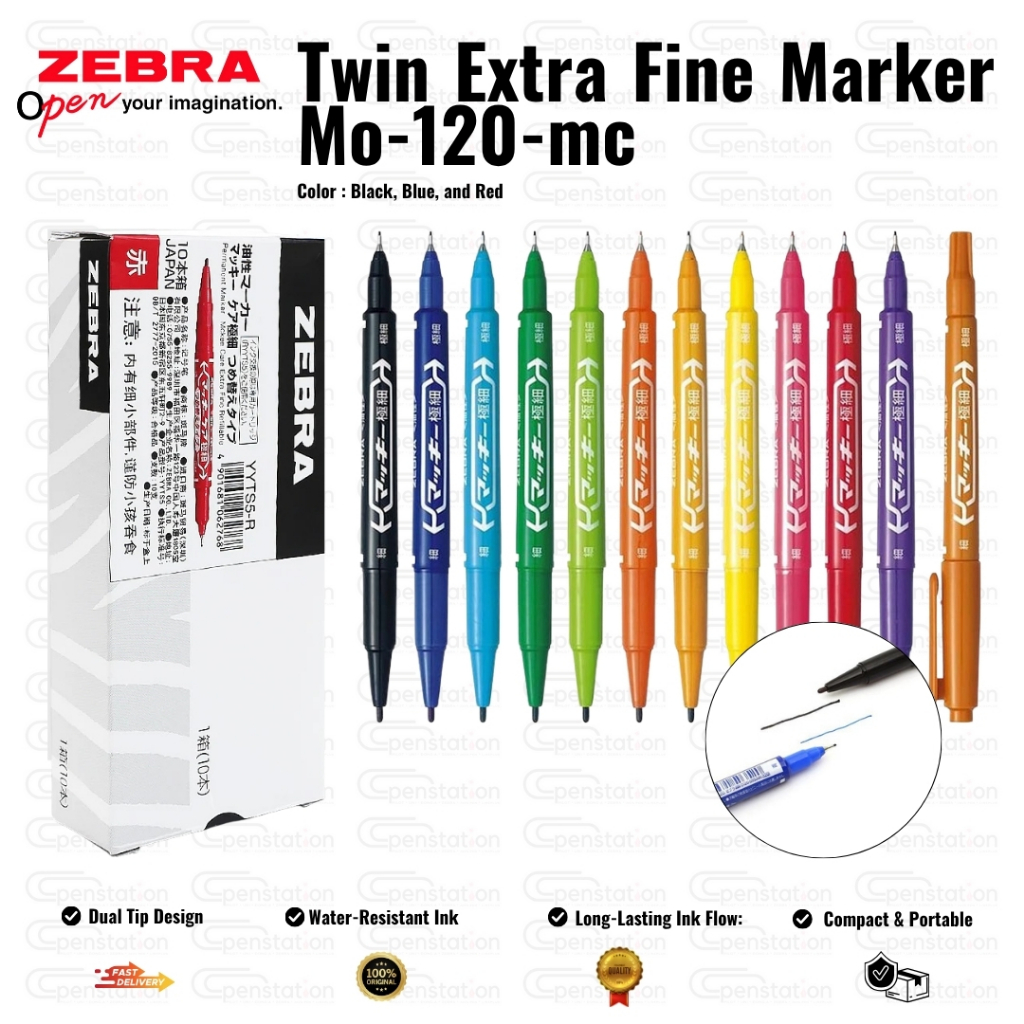 Marqueur Double Extrémité Permanent BLEU Zebra McKee