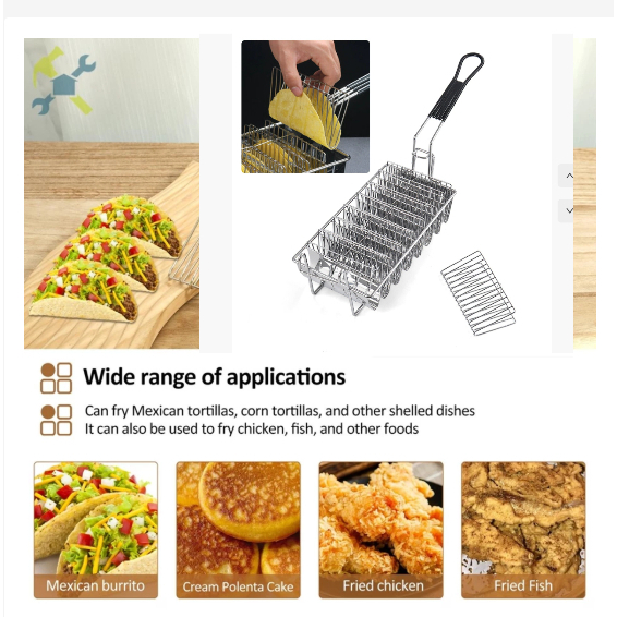 8 Shells Taco Shell Basket, Burritos French Fries Long Handle Kitchen ...