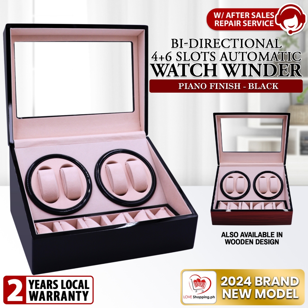 4 Slots Bi-directional Rotation Watch Winder w/ 6 Additional Storage ...