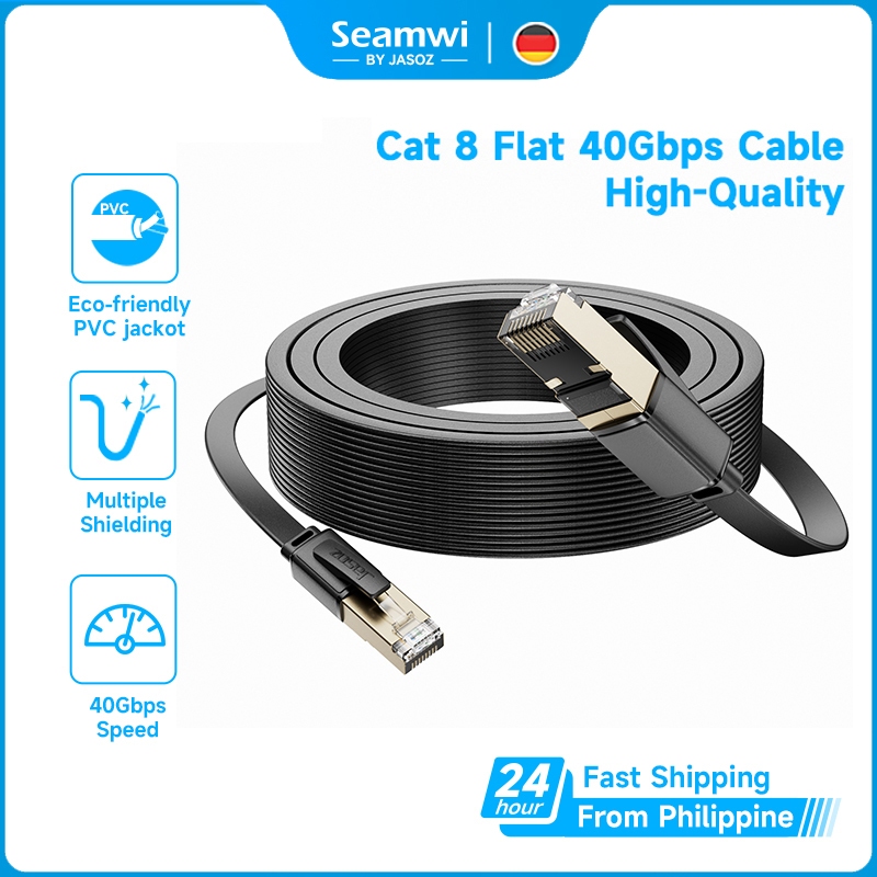 Jasoz Cat8 Flat Ethernet LAN Cable 40Gbps 2000MHz CAT 8 Shielded Flat ...