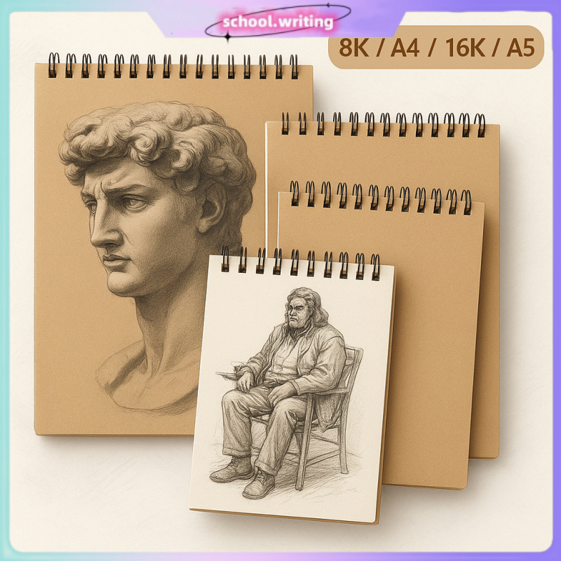 Double Spring Sketch Book 8K 16K A4 A5 Kraft Cover Thick Paper Blank ...