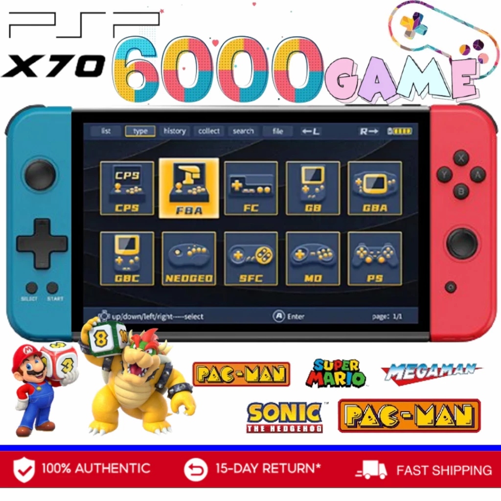 PSP X70 Handheld Game Cons 7.0 inch 6000 Games Support Camera Video Cod ...
