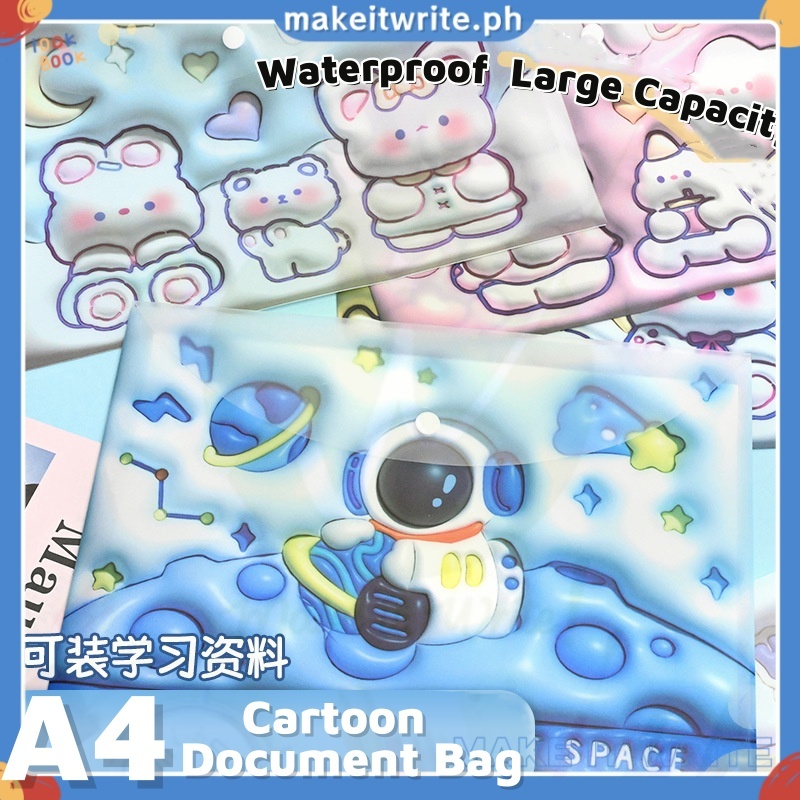 A4 file bag cartoon plastic folder button storage document bag ...