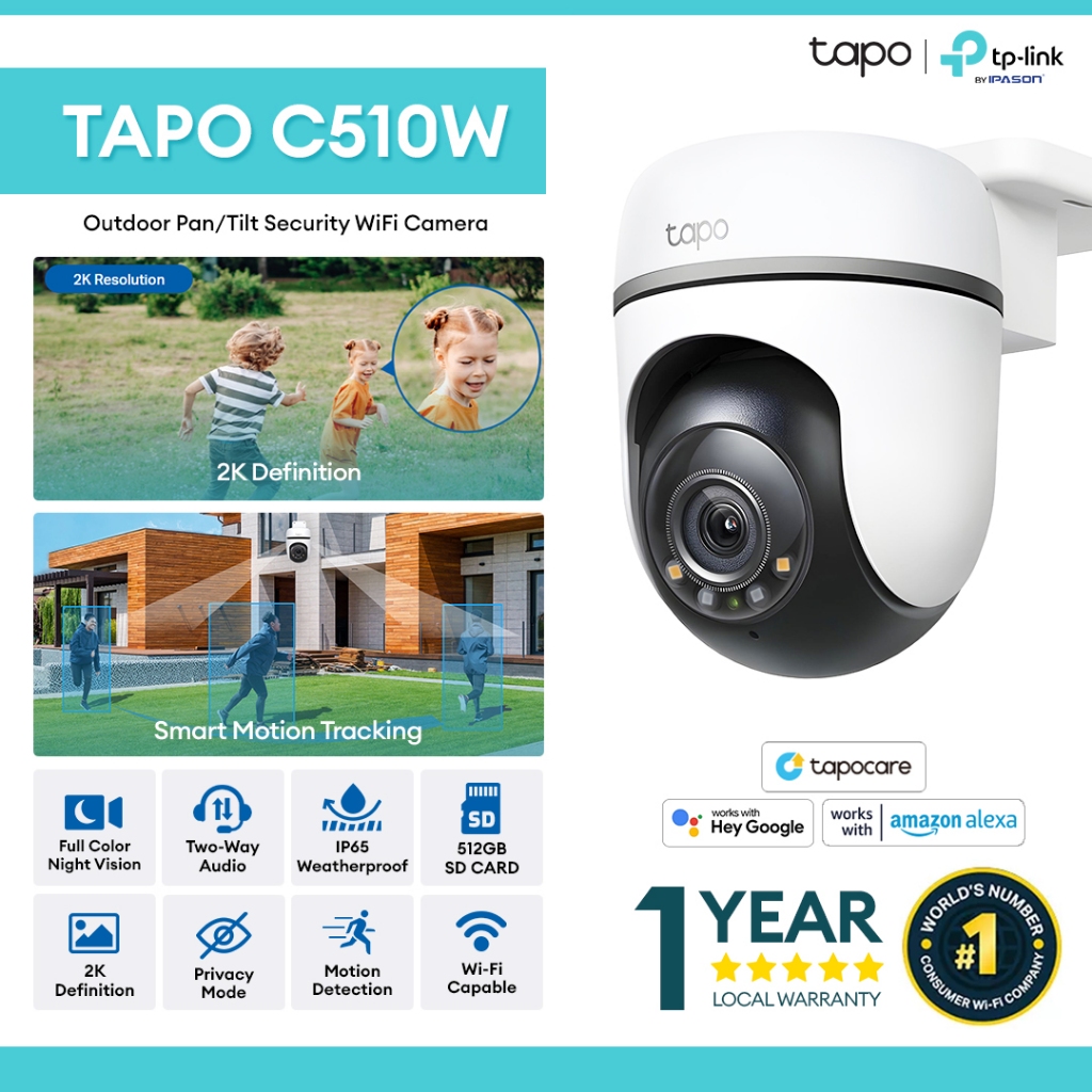TP-Link Tapo C510W 2K 3MP Outdoor Pan/Tilt IP Camera Full-color Night  Vision Smart Motion Tracking