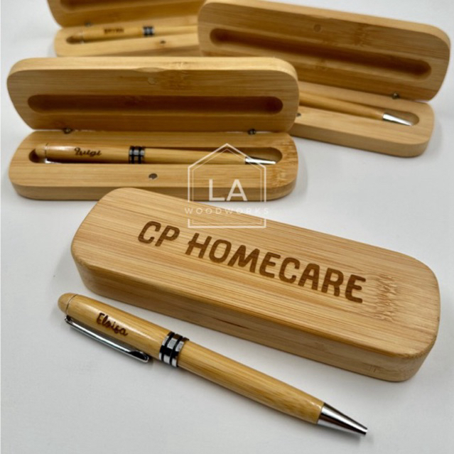LA Woodworks Personalized Wooden Pen with Bamboo Case | Laser Engraved ...