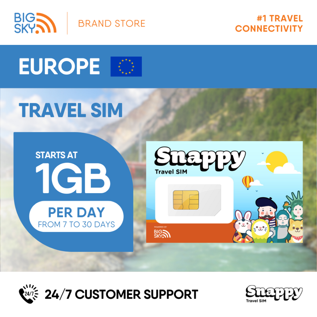 EUROPE Snappy Travel SIM - 1GB to 3GB PER DAY Valid 7 to 30 days - High ...
