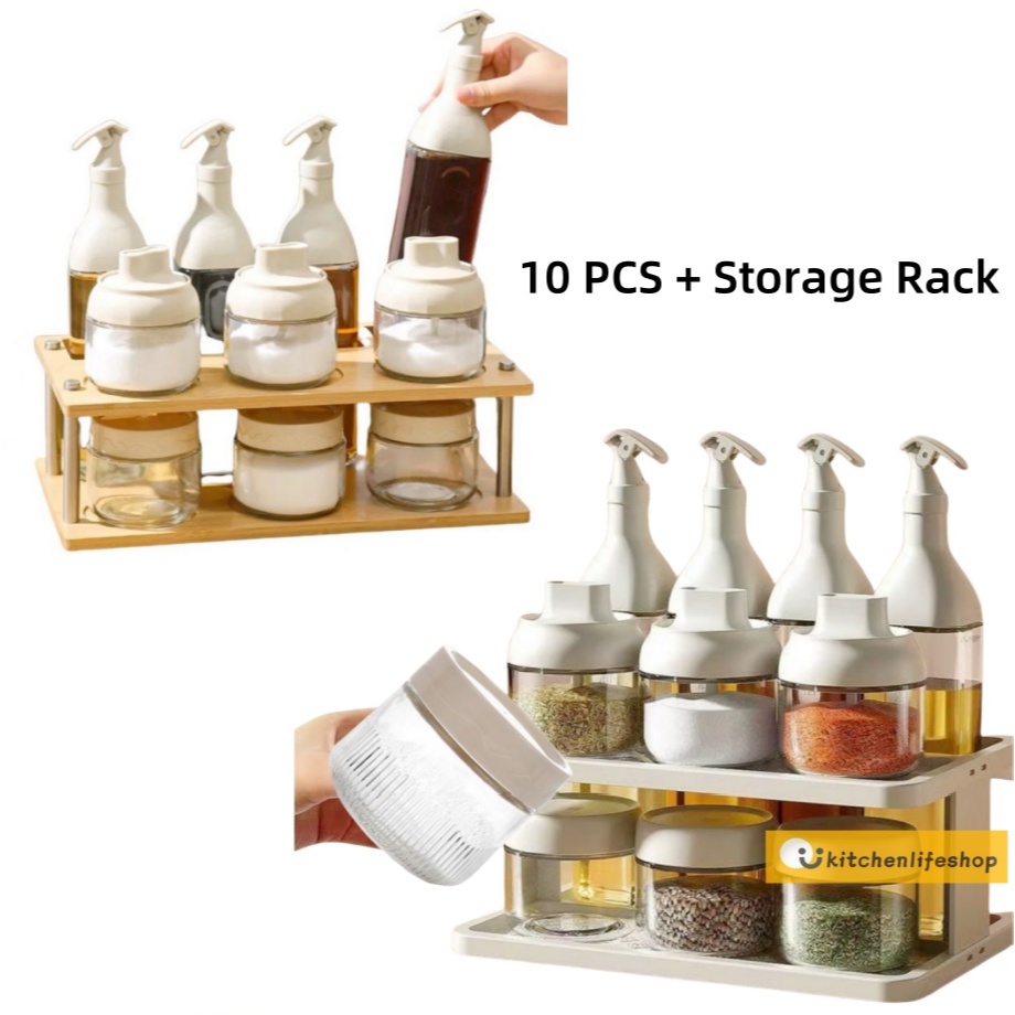 Kitchen Condiments Bottle Set Glass Oil Bottle Seasoning Bottle Storage ...