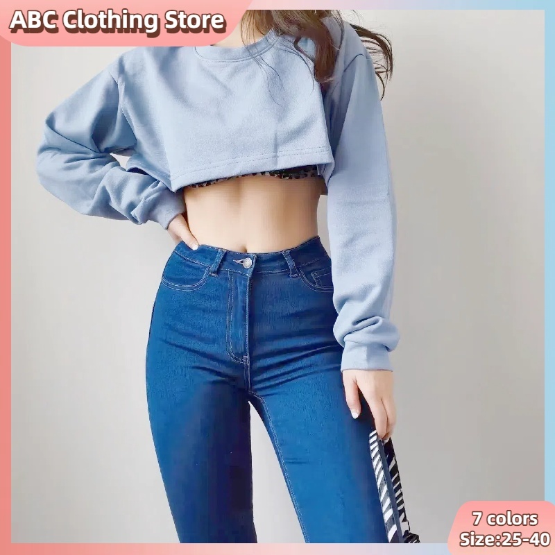 ABC Jeans Multi-color pants Korean classic fashion high-waisted skinny ...
