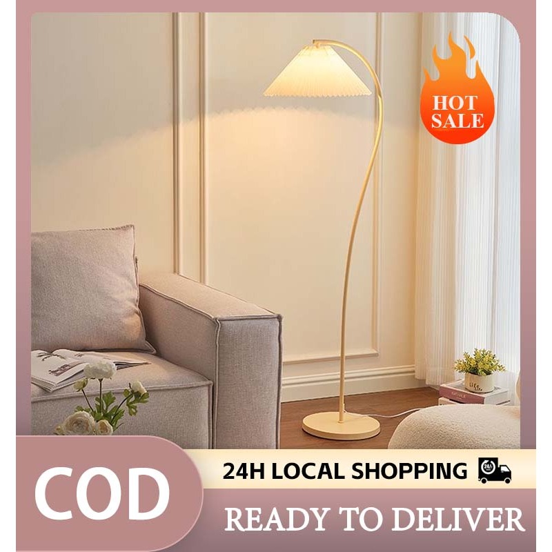 Floor Lamp, White Pleated Fabric Shade, Pivot Joint on Shade, Foot Switch,  Reading Lamp for Bedroom
