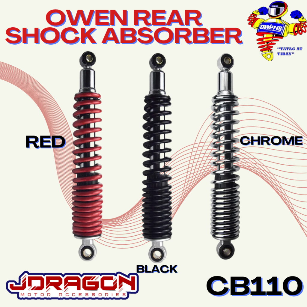 OWENS REAR SHOCK CB110 (355mm)(BLACK)(RED)(CHROME) (1 SET) | Shopee ...