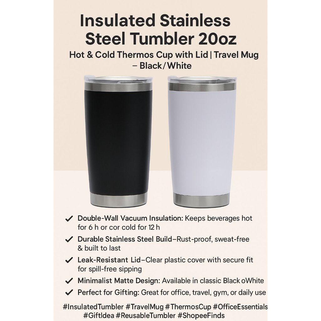 20oz Insulated Tumbler Stainless Steel Double-Layer Cold Beer Mug ...