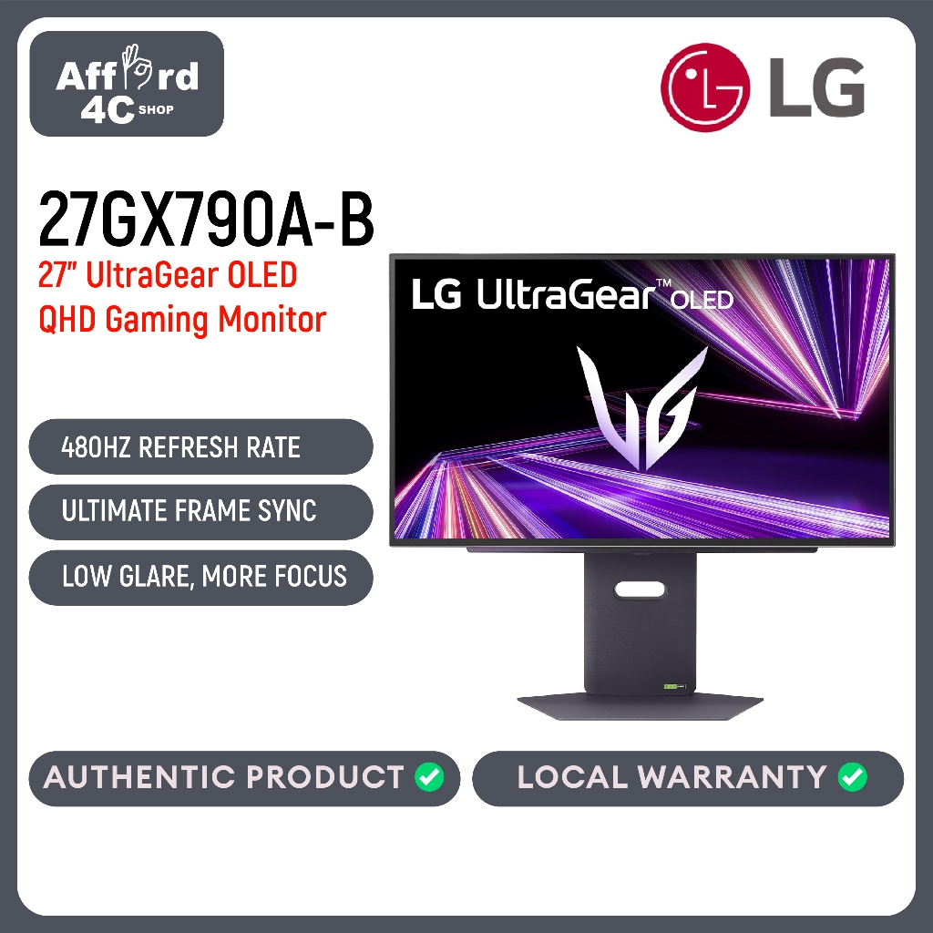 LG 27GX790A-B 27" UltraGear OLED Gaming Monitor QHD 1440p 480Hz, 0.03ms ...