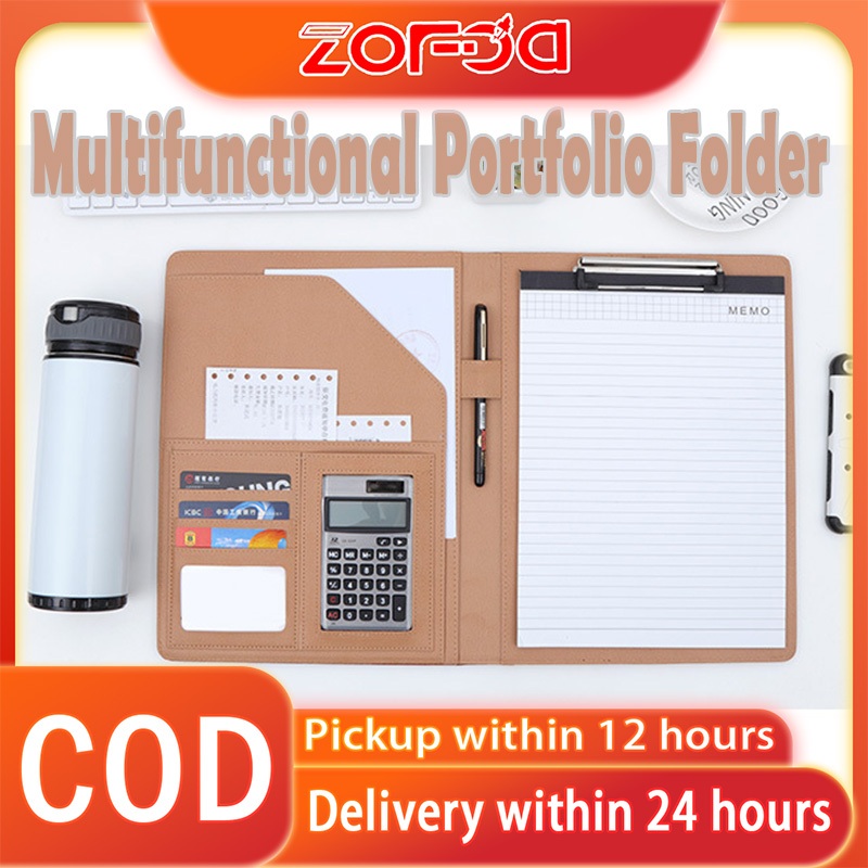 Leather Portfolio Multifunctional Portfolio Folder with Calculator and ...