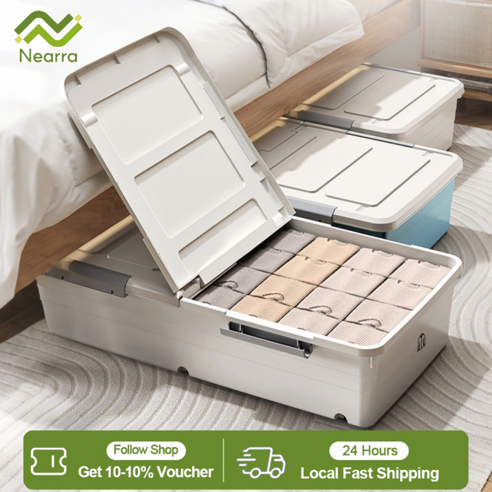 Nearra Oversize Under Bed Storage Box with Wheel Flat Clothes Organizer ...