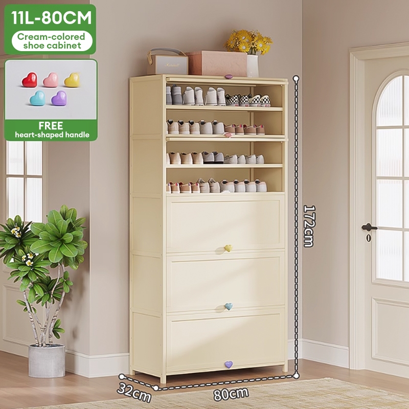 Shoe Cabinet Shoe Rack Organizer Large Capacity White Cream Style