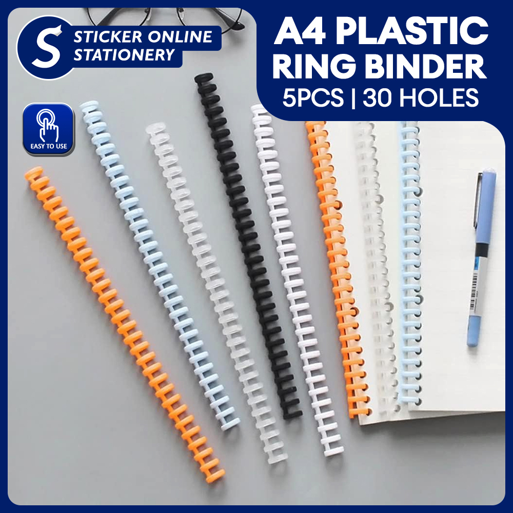 5pcs A4 Plastic Ring Binder 30-Holes (12mm) Loose Leaf Notebook Binding ...