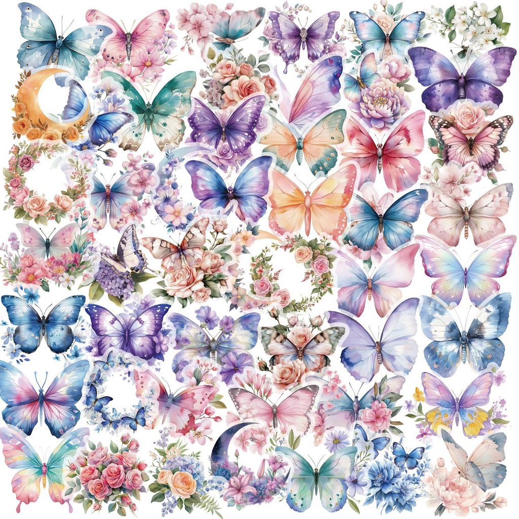 50Pcs Transparent Betterfly & Flower Sticker Decorative DIY Phone ...