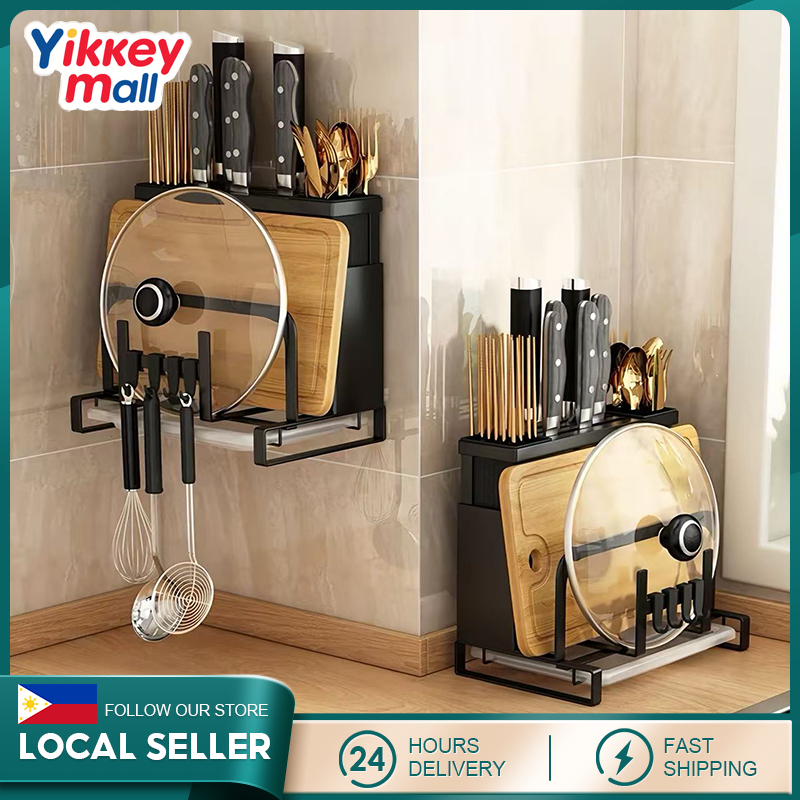 Wall mounted Kitchen Knife Holder With Chopstick Holder Cutting Board ...