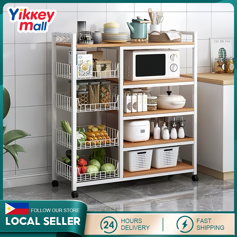Kitchen rack Organizer Shelf with Wheels vegetablemicrowave pot kitchen ...