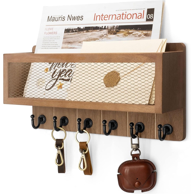 Wooden Wall-Mounted Key Holder Key Hooks Luxury Solid Wood Shelf Multi ...