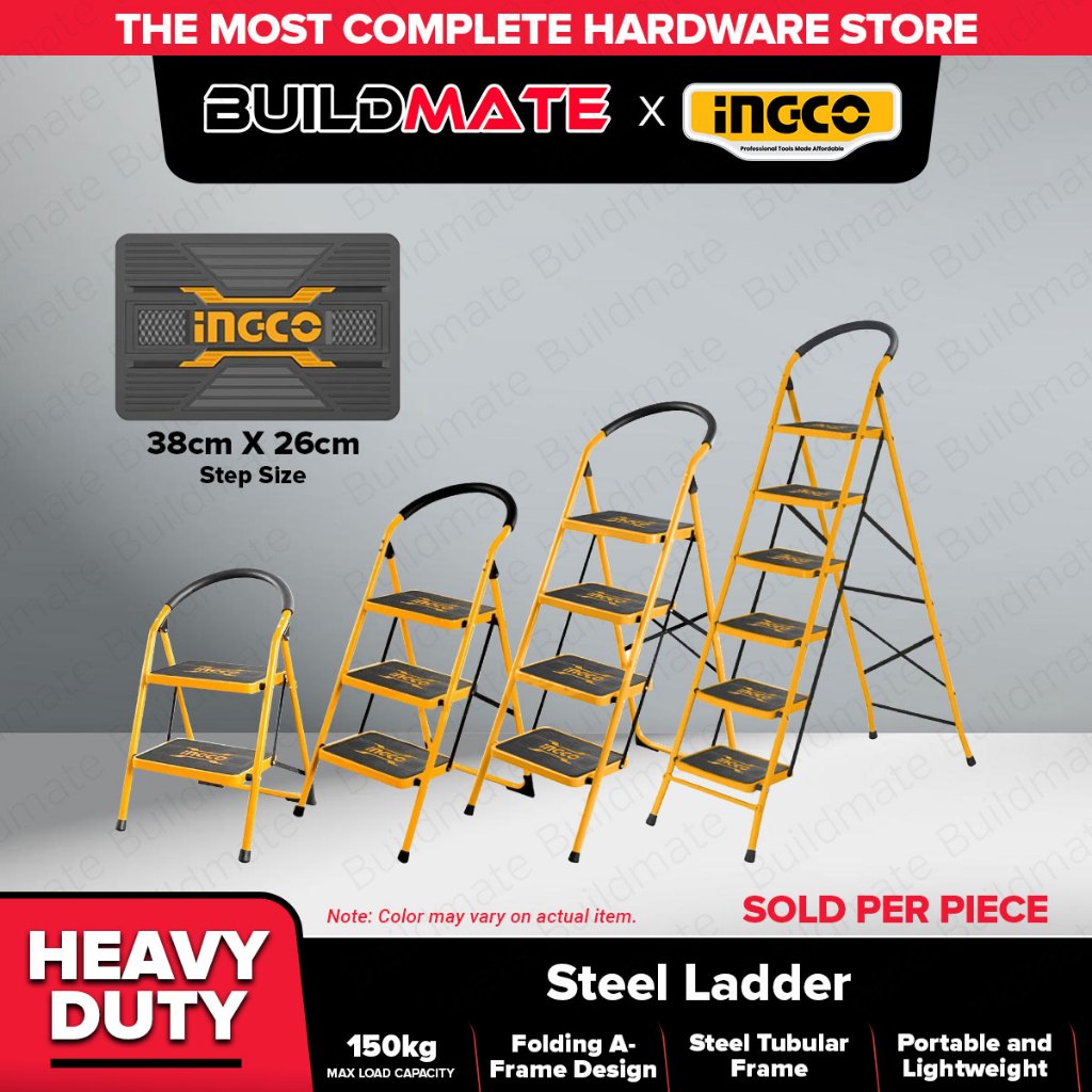 BUILDMATE Ingco 150KG Wide Steel Ladder 2 / 3 / 4 STEPS Household ...