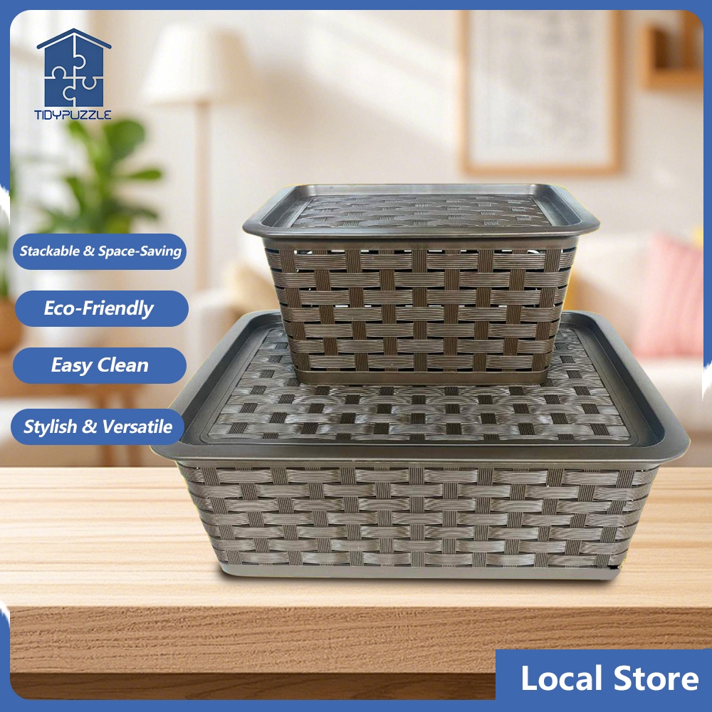 Plastic Rattan-Weaved Eco Tray – Multi-Purpose Stackable Organizer for ...