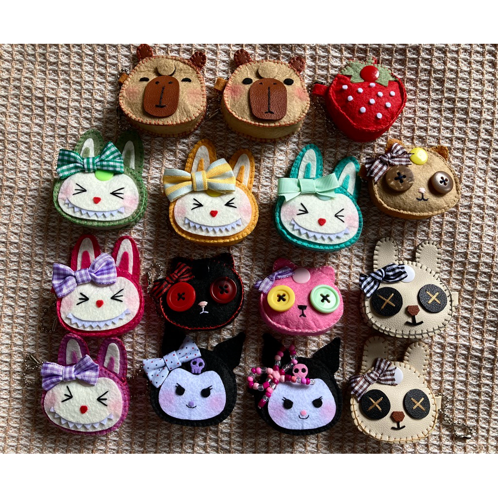 Handmade Mini Coin/Trinket Felt/Leather Purse/Cat-Labubu-Kuromi-etc ...