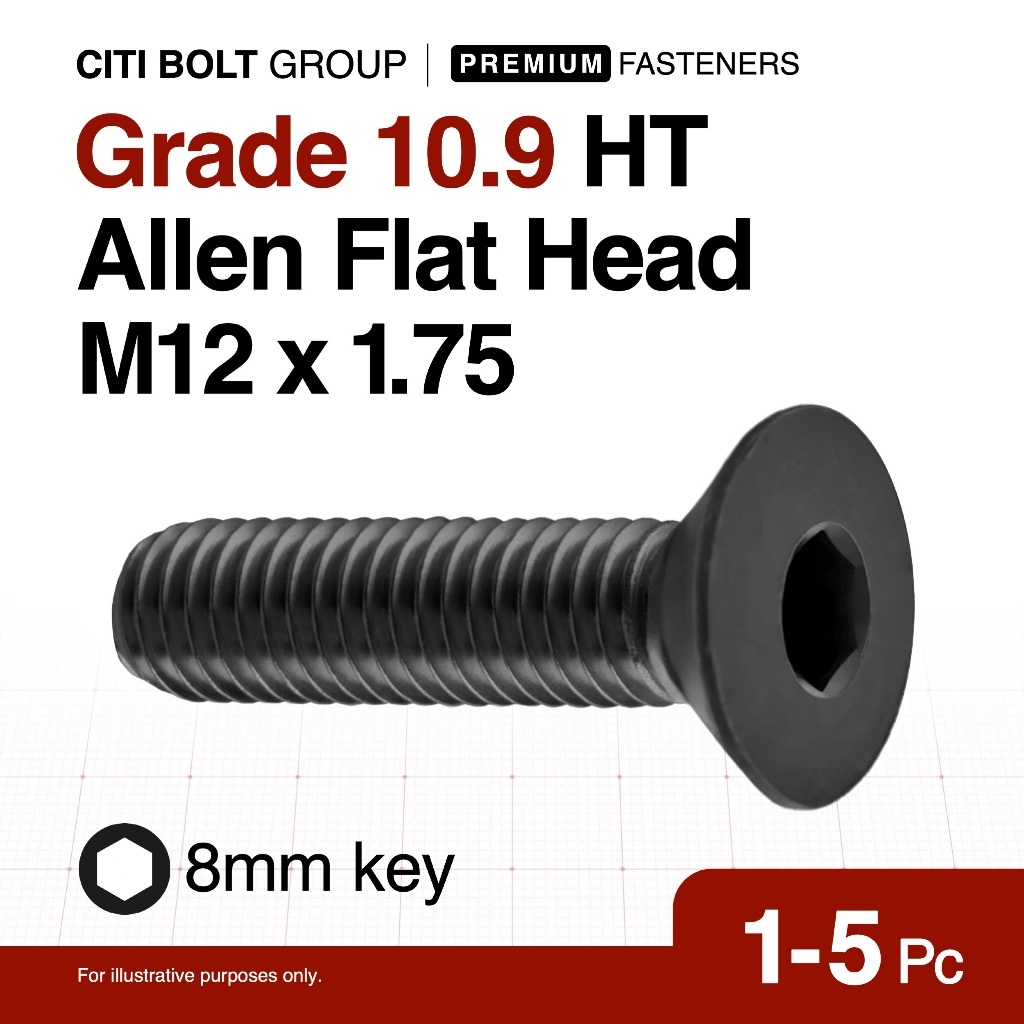 1-5pc M12 (12MM) Grade 10.9 Allen Flat Head Socket Screw | HT ...
