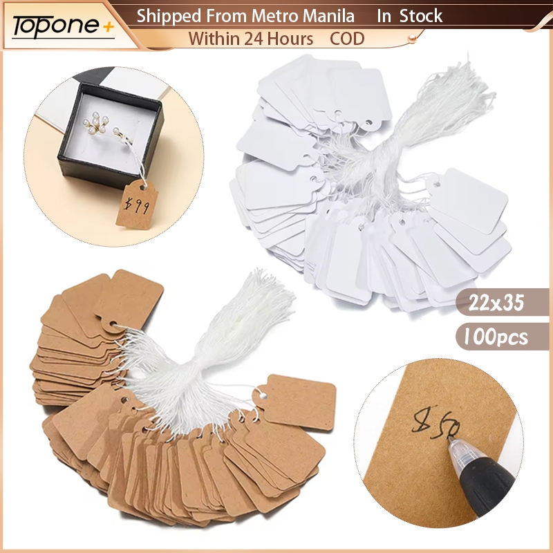 100PCS 35x22mm Kraft Price Tags With Elastic Hanging String DIY ...