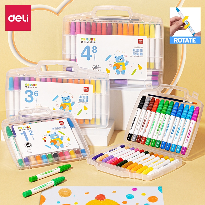 Deli 12/24/36/48 Colors Rotating Art Crayons Water-Soluble Food Grade ...