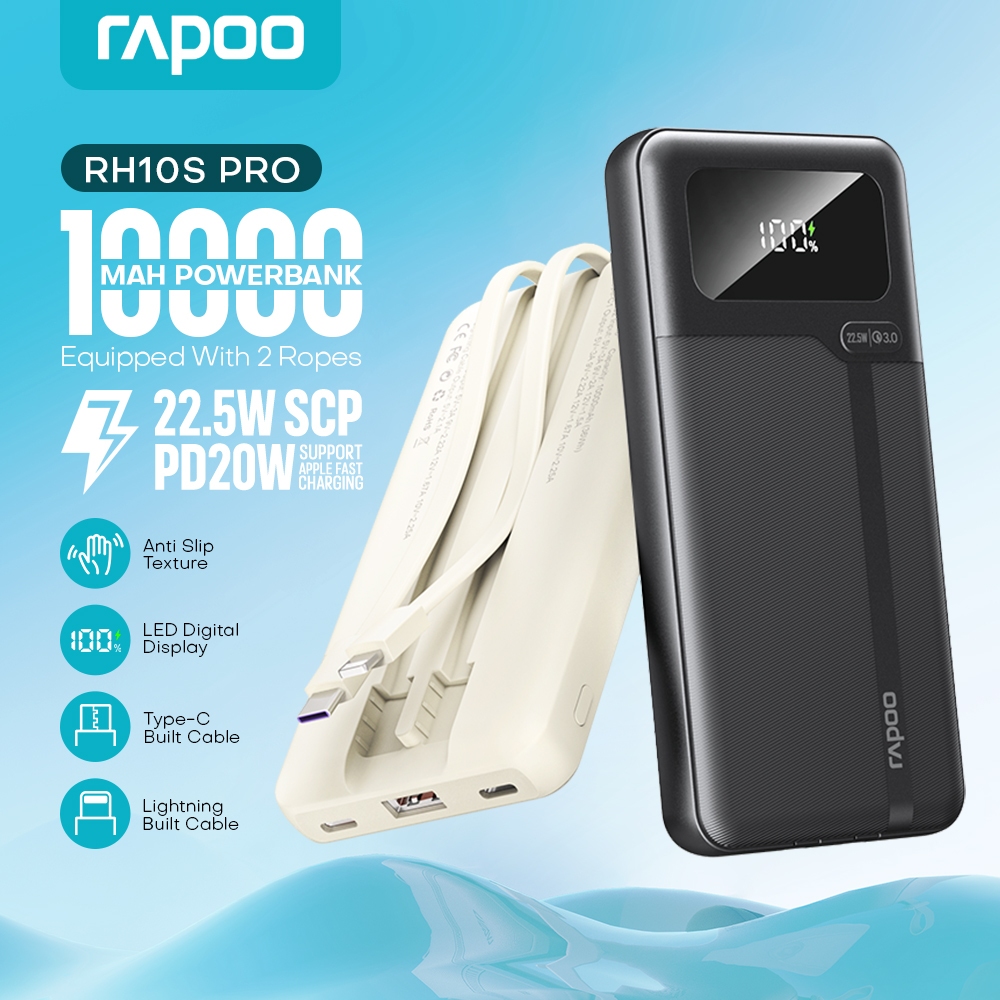 Rapoo RH10s Pro 10000mAh with USB Port Fast Charging Powerbank | Shopee ...