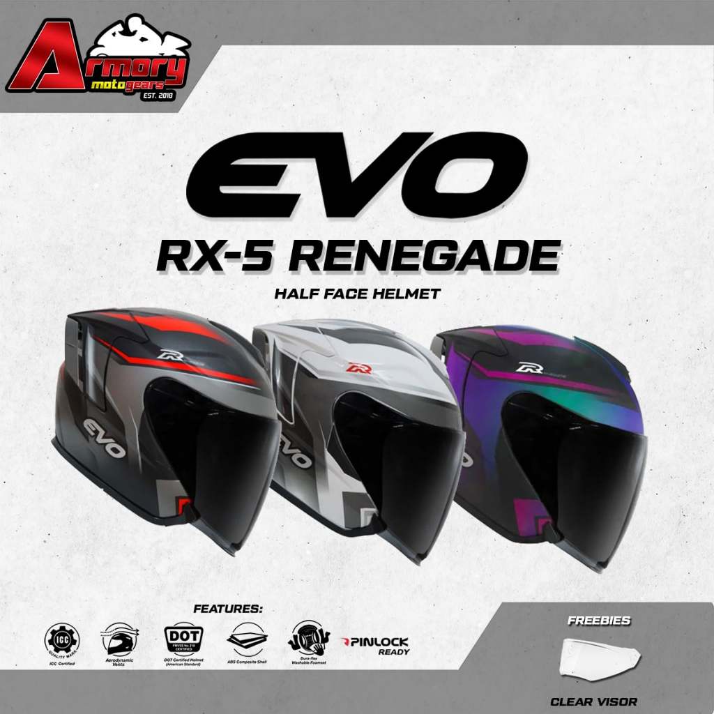 EVO RX-5 RENEGADE Half Face Dual Visor With Free Clear Lens | Shopee ...