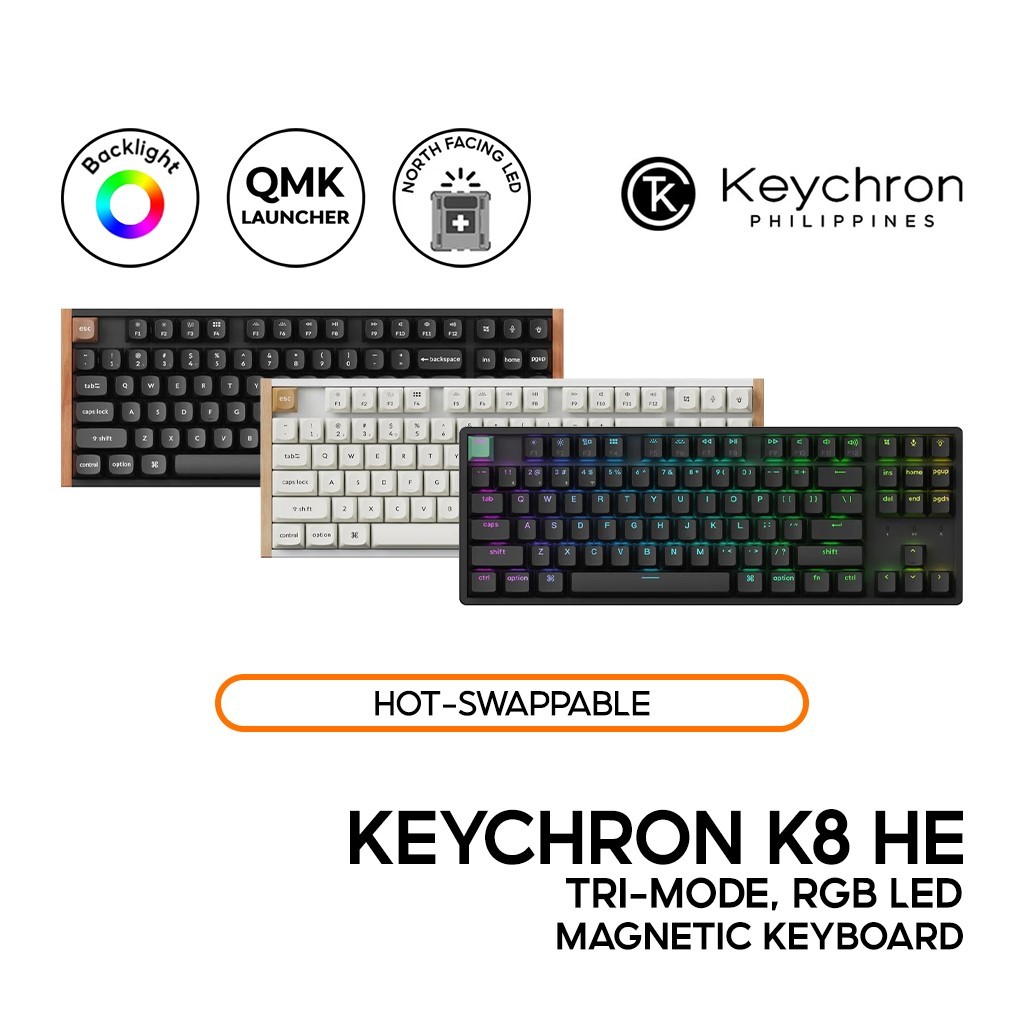 Keychron K8 HE Magnetic Keyboard, TKL, Tri-mode, RGB LED, QMK/Launcher ...