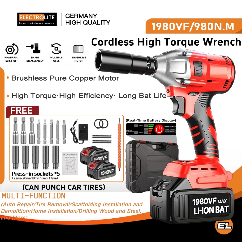 Electric lmpact Wrench 980N.m Cordless Brushless Wrench Heavy Duty ...