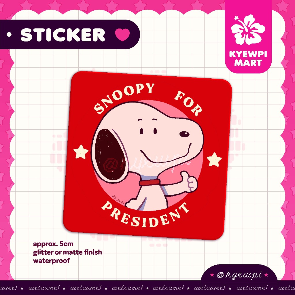 Snoopy For President! Waterproof Vinyl Sticker by KYEWPI | Shopee ...