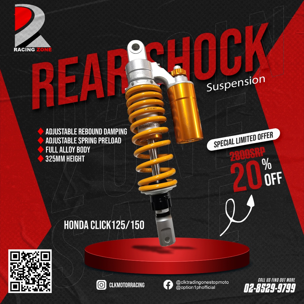 Racing Zone Rear Shock with sub tank Canister Shock Absorber Click 125 ...
