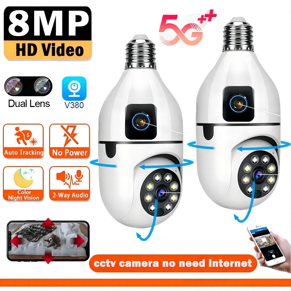 V380 Pro Bulb Dual Lens CCTV Camera Connect Cellphone Two-Way Audio 360 ...
