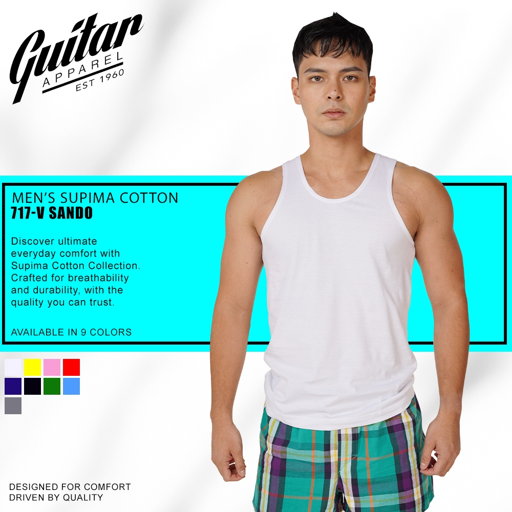 Guitar Apparel Men Premium Plain Color Sando Cotton (White, Light Blue ...
