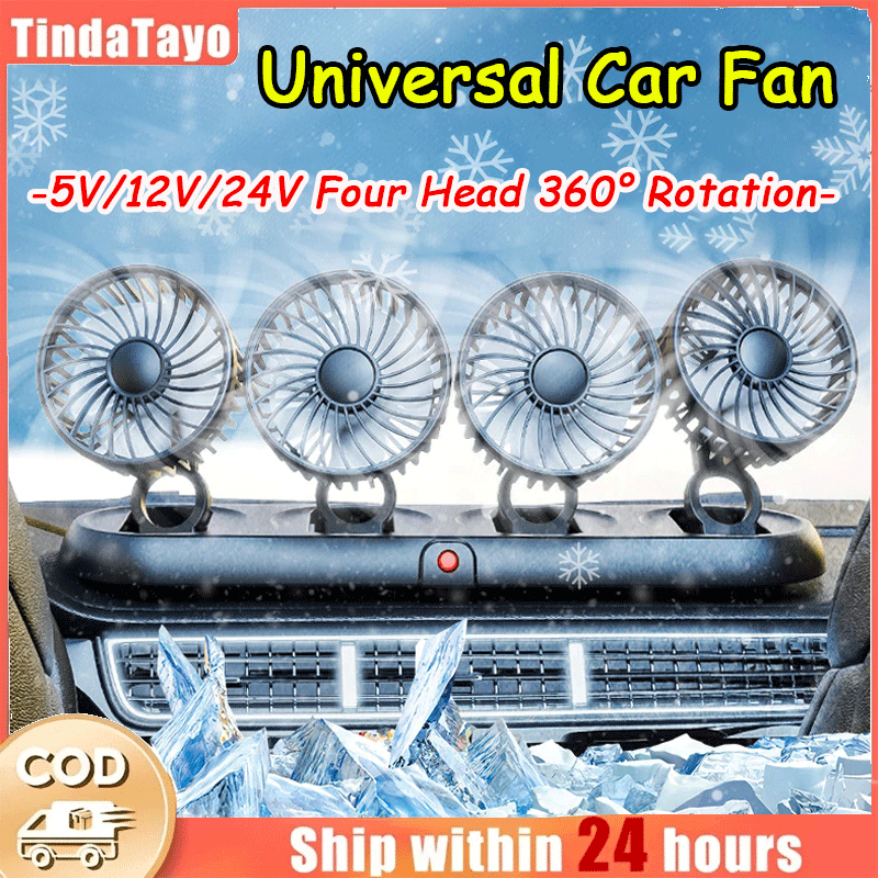 Universal Car Fan 5V/24V/12V Four Head Automotive Fan 360° Rotation ...