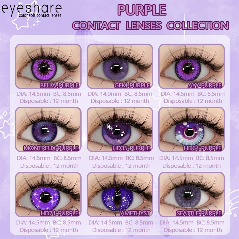 EYESHARE Purple Cosplay Color Contact Lenses for Eyes Anime Eye Lens ...