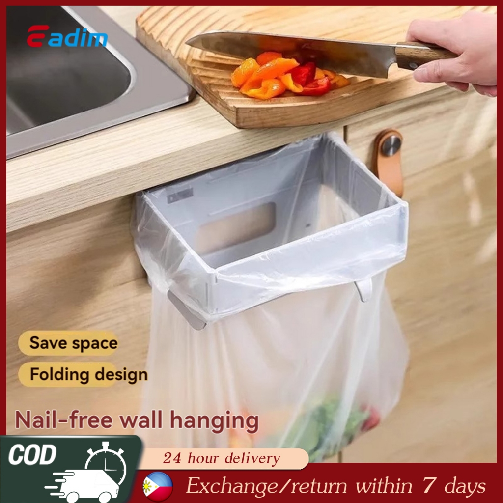 Simple wall-mounted foldable household garbage bag rack desktop storage ...