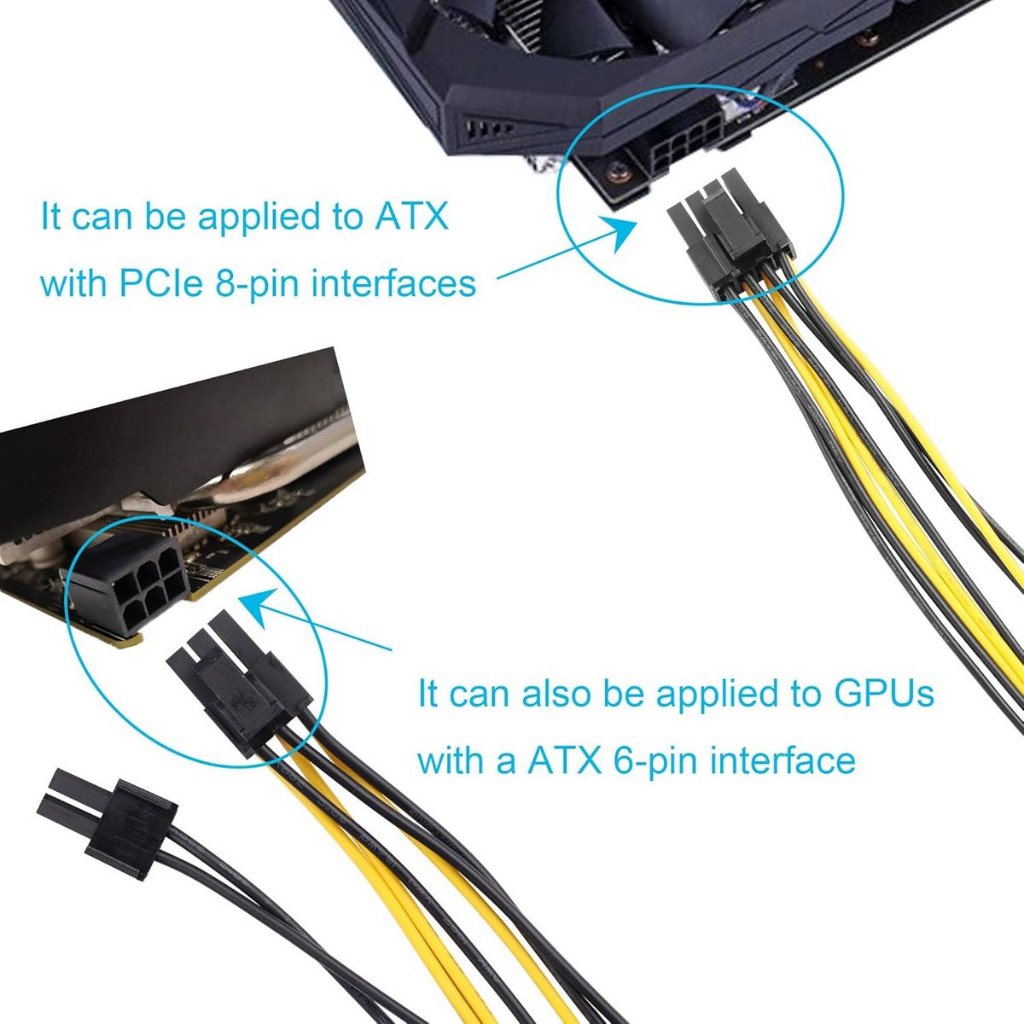 8 Pin (6+2) PCIe to 2 x 4 Pin LP4 Molex Power Cable Adapter 17cm ...