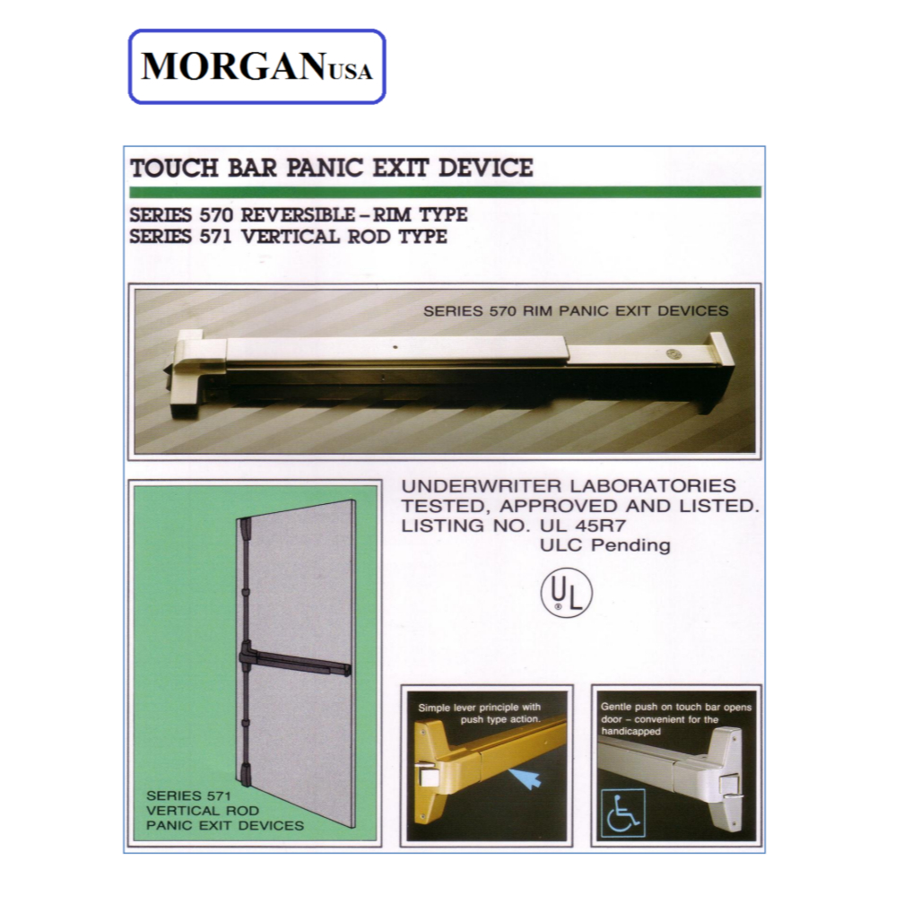 MORGAN Panic Exit Device Push Bar - Rim Type | Vertical Rod Type - UL ...