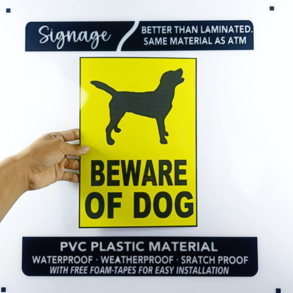 SIGNAGE - BEWARE OF DOG - YELLOW SIGN PVC PLASTIC MATERIAL SIGNAGE ...