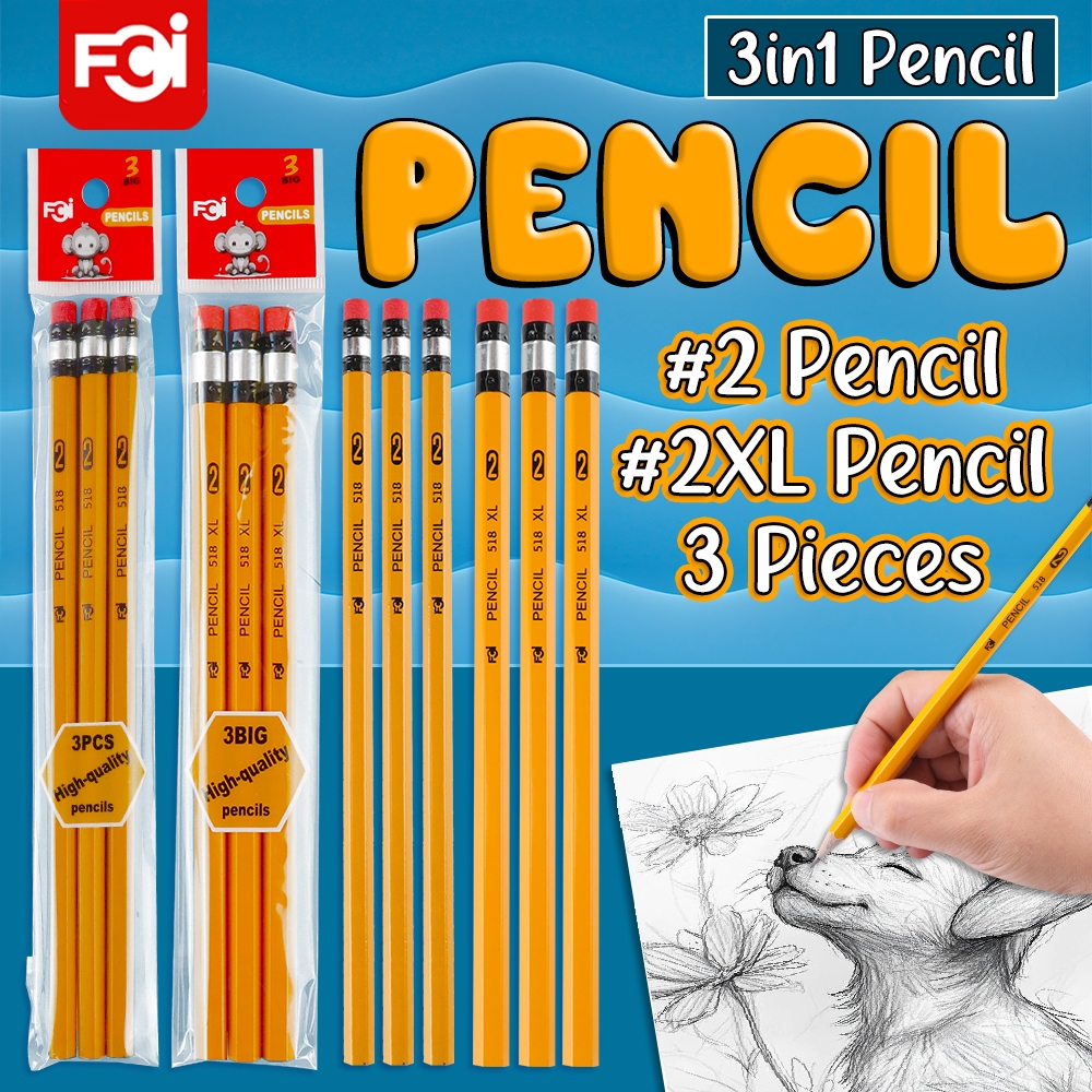 FCI 3 in 1 Pencil #2XL & #2 With Eraser Pencil Set For Writing, Drawing ...