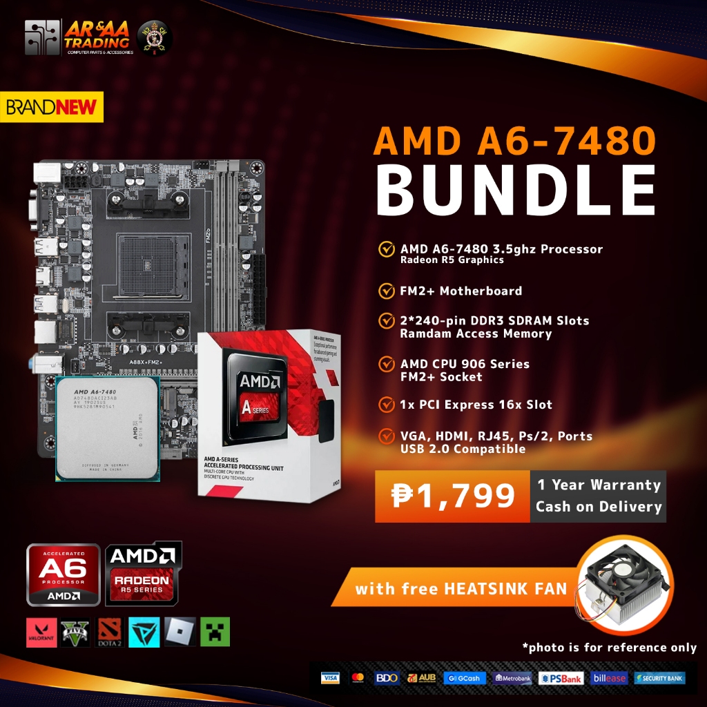 BRANDNEW BUNDLE MOTHERBOARD PROCESSOR AMD A6 7480/A8 7680/ATHLON 300GE