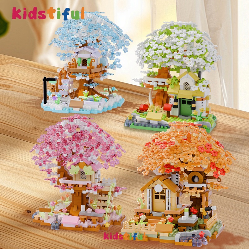 Sakura Tree House Flower Desktop Ornaments Mini Building Blocks Toys ...