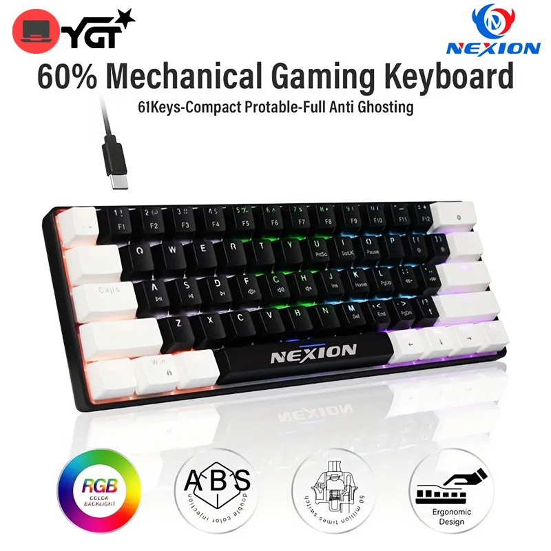 Nexion 61 Keys Wired Mechanical Keyboard RGB Hot Swappable Type-C Mode ...